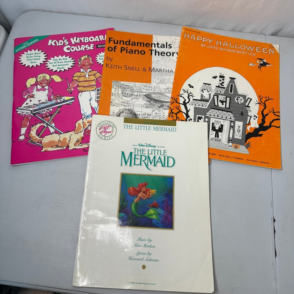 Vintage Piano Music Book Lot Little Mermaid Halloween Piano Theory Kids Keyboard